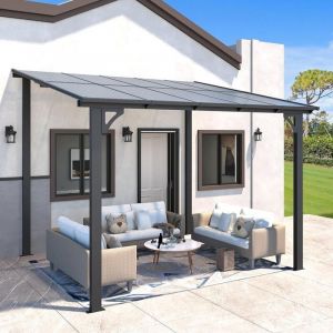 YODOLLA Pergola Adoss&eacute;e, Tonnelle de Jardin Exterieur, Pergola Murale R&eacute;sistant UV, 3 x 2.4m - Noir