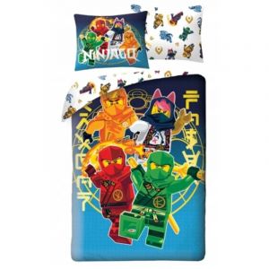 Parure De Lit Lego Ninjago - Housse De Couette 140x200 Cm + Taie D'Oreiller Assortie - 100% Polyester Microfibre - Avec Les C&eacute;l&egrave;