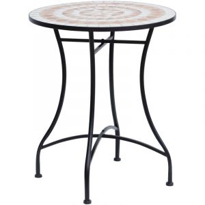 Table Mosa&iuml;que Ronde &Oslash;60 Cm En Acier Et C&eacute;ramique Orange Et Blanche，hauteur 71 Cm