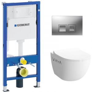 Geberit - Pack wc Bati DuofixBasic + vitra Cuvette sans bride sento avec abattant softclose + Plaque de commande Delta 50 chrome