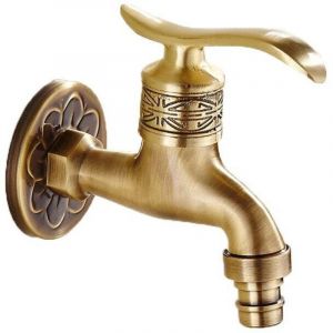Générique Antique Robinet en Laiton Poignée Lessive Salle De Bains Montage Mural Lave-Linge Robinet Extérieur Jardin Tuyau Simple Robinet Froid Long