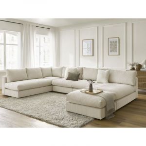 Bobochic - Canap&eacute; d'angle modulable paris velours c&ocirc;tel&eacute; avec 3 chauffeuses, 1 m&eacute;ridienne, 1 angle, et 1 pouf Beige