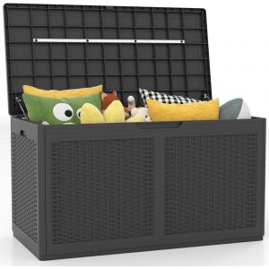 GOPLUS Coffre de Rangement Ext&eacute;rieur &Eacute;tanche 380 L, Coffre Banc Jardin Exterieur avec 2 Roues, pour Balcon Terrasse, Coussins, Jardinage, Outils,