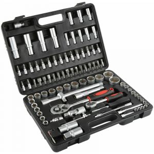 Coffret multi-outils 94 pi&egrave;ces en acier chrome vanadium &ndash; Douilles 1/4' et 1/2' &ndash; Rallonges et cl&eacute;s &agrave; cliquet &ndash; Dimensions 38x28x8 cm &ndash; Oobest