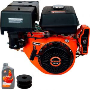 Moteur essence 4 Temps 16 CV D&eacute;marrage &eacute;lectrique + huile + Poulie Moteur 25 mm E