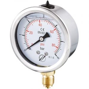 Manom&egrave;tre inox &agrave; bain glyc&eacute;rine Radial 0 + 1 bar 1/4' - &Oslash;63