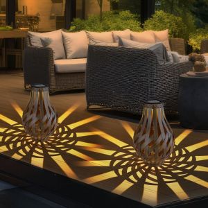 Lanterne de décoration de jardin lanterne solaire avec maille de bambou à suspendre ou à poser, led blanc chaud, DxH 27x17,5 cm, terrasse de jardin,