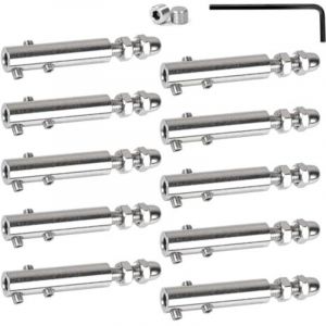 Lot de 10 Serre-câbles 6 mm Tendeur en inox avec tige filetée et clé Allen, Serre-câble en acier inoxydable pour la fixation et la tension des câbles