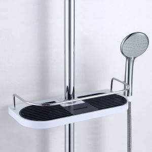 Etag&egrave;re Douche T&eacute;lescopique Poteau R&eacute;glable Alliage d'aluminium avec 2 Crochets, Serviettes Sans Per&ccedil;age Rangement Etagere Salle de Bain Douche,