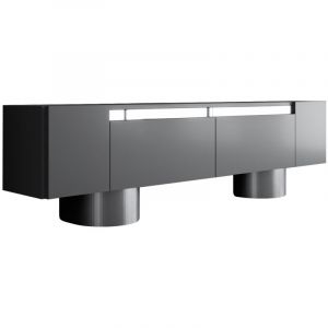 JONAS - Meuble TV 2 portes abattantes noir et argent&eacute;