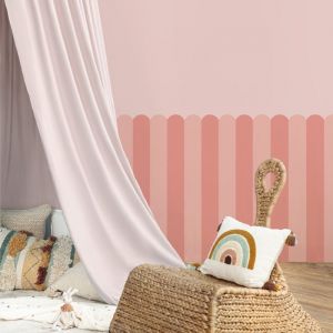 Plage - Papier peint découpé préencollé, soubassement, festonné, rayures, rose, festons, raccordable, 83 cm x 195 cm