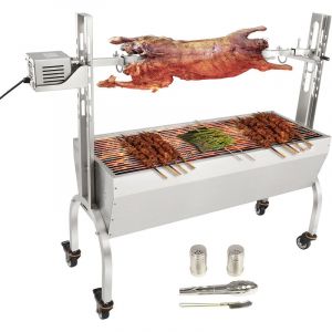 Barbecue a Charbon avec Tournebroche Electrique Charge 41 kg 50 w 4 tr/min Rotissoire a Charbon Barbecue Rotissoire Cuisson 104x38 cm Haute Reglable