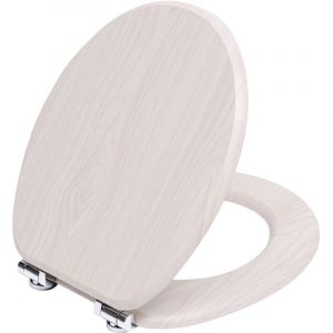 TODOT Abattant WC avec Frein de Chute Silencieux, Siège de Toilette en MDF Imitation Bois Naturel, Charnières Inox/Zinc Ajustables, Compatible