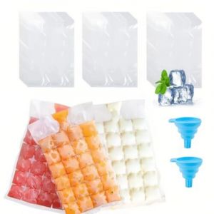 100 Pi&egrave;ces Sacs Gla&ccedil;ons Jetables Auto-Scellants, Sachets Gla&ccedil;ons, Jetable Ice Bag, Sac Gla&ccedil;on, avec 2 Entonnoir en Silicone, Plastique, pour