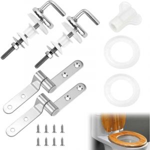 2 Pi&egrave;ces Kit de Fixation Abattant WC, 20724134 Ensemble de fixation pour abattant WC Wirquin, charni&egrave;re inox et visserie, chrom&eacute;