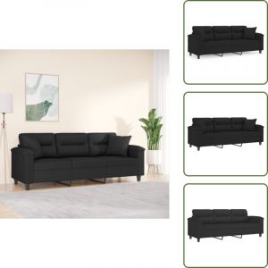 Vidaxl - Canap&eacute; 3 places avec oreillers noir 180 cm tissu microfibre - Canap&eacute; Trois Places - Canap&eacute; Moderne - Canap&eacute; Noir - Canap&eacute; Microfibre