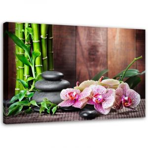 Tableau sur toile Orchid&eacute;es Bambou Pierres Zen 90x60