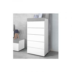 Commode Artik Tekkan blanche 5 tiroirs 61 cm (largeur) x 118 cm (hauteur) x 40 cm (profondeur) - Artik Blanc - Ciment