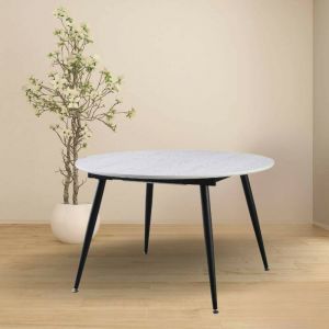 Toscohome - Table ronde blanche à rallonge avec pieds noirs 120x120 cm - Cordelia