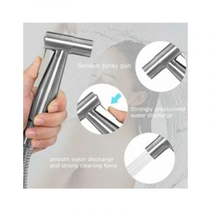 Alovez - Douchette Wc Kit Complet - Kit Douchette Wc avec Vanne 3 Voies (1/2'-3/8') i Tailles Standards France (Argent)