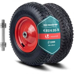 VOUNOT&reg; Lot de 2 Roue gonflable 4.80/4.00-8 (400x85mm) avec chambre &agrave; air - Al&eacute;sage 20mm - Roulements &agrave; billes - Moyeu m&eacute;tal