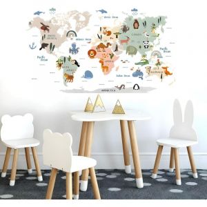 Stickers Muraux Carte du Monde Enfant Sticker Mural D&eacute;coration Murale Chambre Enfants Autocollants Muraux Amovibles pour Chambre de B&eacute;b&eacute; P&eacute;pini&egrave;re