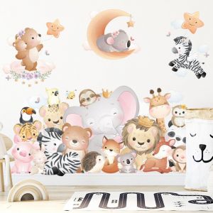 BEBUSINGOTO Stickers Muraux Animaux de la Jungle Autocollants Muraux Mural Stickers Éléphant Safari Girafe Panda pour Chambre Enfants Bébé Pépinière