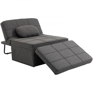 Chauffeuse 1 place 4 en 1 Fauteuil lit Convertible Pouf Dossier inclinable 5 Niveaux Repose-Pied Rabattable, Charge 200 Kg, ch&acirc;ssis m&eacute;tal et Tissu