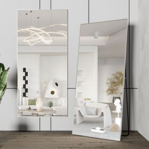 CASSILANDO Miroir rectangulaire pleine longueur 165 x 60 cm, cadre en alliage d'aluminium, miroir de dressing haute d&eacute;finition, miroir sur pied Argent