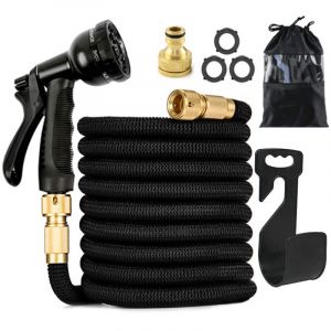 Bazywtyh - Tuyau D'arrosage Extensible de 15 m (50 Pi), Noyau en Latex, Extensible Tuyau Arrosage Extensible, Livré avec 10 Buses Fonctionnelles et