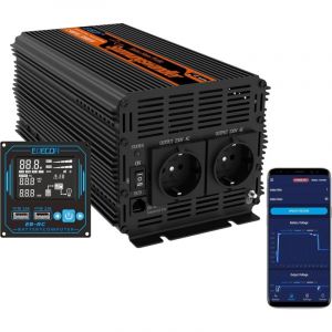 Edecoa - convertisseur 12v 220v 230v Pur Sinus 2000w 2X usb télécommande Pro onduleur sélectionner Le Type de Batterie fld agm Gel LiFePo4 Mode eco