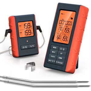 Thermom&egrave;tre &agrave; viande sans fil avec 2 propes pour griller la cuisine Thermom&egrave;tre de cuisson num&eacute;rique Thermom&egrave;tre &agrave; viande num&eacute;rique sans fil pour