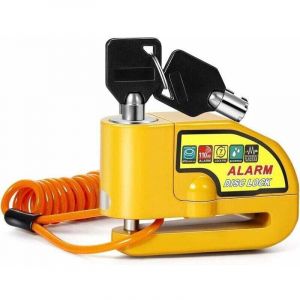 Enowelir Bloc Disque Alarme Antivol Moto Bloque Disque Scooter Disc Lock avec Alarme de 110db,2Cl&eacute;s,1.5m C&acirc;ble Antivol,1 Sac de Bloc Disque Alarme