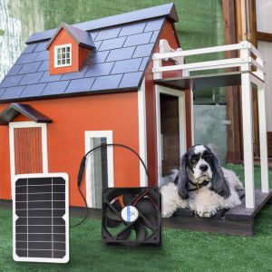 Jeffergarden Panneau solaire 6W 5V avec ventilateur int&eacute;gr&eacute; pour poulailler, niche, abri de jardin, camping-car, serre, mini-refroidissement ext&eacute;rieur