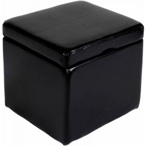 Jamais utilisé] Pouf tabouret cube-coffre Onex, cuir, 45x44x44cm, noir
