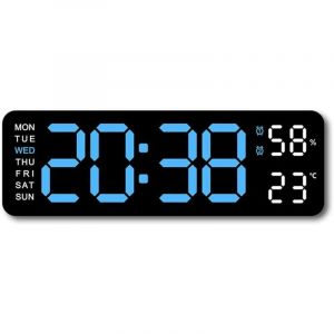 KZQ - Coque noire bleu glacier Horloge Num&eacute;rique Murale Grande avec,Horloge Digitale Led &agrave; Luminosit&eacute; R&eacute;glable