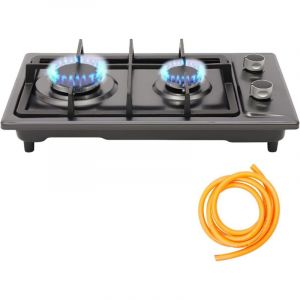 Plaque de cuisson &agrave; gaz en acier inoxydable avec tube &agrave; gaz, R&eacute;chaud &agrave; gaz 2 feux, encastrable ou autonome, pour cuisine, bureau ou camping, 3000