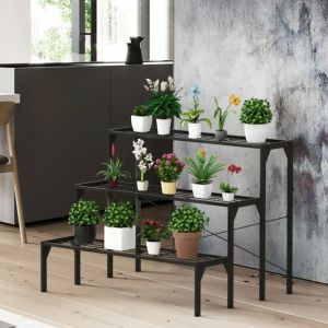 Maisonchic - tagère Plantes en Métal à 3 Niveaux 85 x 65 x 66 cm Porte Plantes/Étagère Échelle à Fleurs pour Intérieur/Extérieur design in