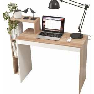 Dlandhome - soges bureau , établi en bois composite avec étagère pour dossiers,blanc/noyer, 110 x 40 x 90 cm