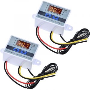 Lot de 2 modules de contr&ocirc;le de temp&eacute;rature num&eacute;rique LED avec sonde &eacute;tanche, thermostat de refroidissement programmable