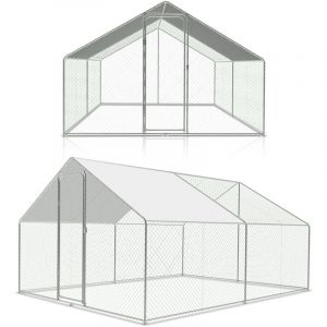 Poulailler extérieur Toit du poulailler, Acier galvanisé Petit poulailler Enclos extérieur avec protection solaire Cage à poules, 3 x 4 x 2 m