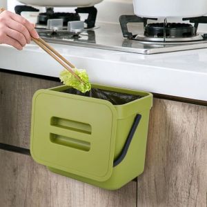 Poubelle de cuisine murale de 7 l avec couvercle, poubelle de cuisine pliable, poubelle suspendue au-dessus des armoires et des tiroirs pour placard