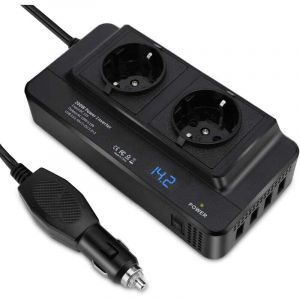 Convertisseur Transformateur Chargeur pour Voiture 12v 220v, 200 W Prise Allume Cigare Onduleur de Voiture Adaptateur avec 4 Ports USB et 2 Prises