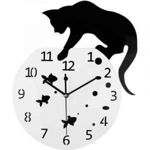 Fishbowl Horloge Chat Horloge Murale Cr&eacute;ative Horloge Murale Maison DIY D&eacute;coration Chat sur Horloge Salon Miroir 3D Wall Design