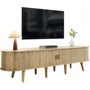 SOGES Meuble TV avec portes coulissantes, support TV, meuble TV bas, fixation murale pour t&eacute;l&eacute;viseur. Design unique. Ch&ecirc;ne.