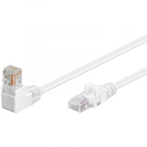 Cat 5e Câble Patch 1x 90° Coudé, u/utp, blanc, 1 m, conducteur en aluminium plaqué cuivre (cca), 1x Prise RJ45 90° (8P8C). Longueur de câble 1 m