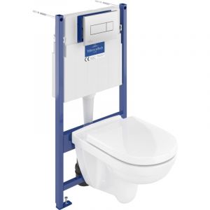 Villeroy&boch - B&acirc;ti-support sol-mur + plaque de d&eacute;clenchement Chrom&eacute;e mat + Cuvette suspendue O.Novo
