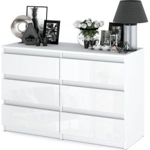 Commode avec 6 tiroirs - blanc brillant, hauteur 71cm largeur 100cm gl. 33cm