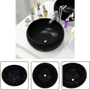 Lavabo rond Céramique Noir 40 x 15 cm - Lavabo Céramique - Lavabo Rond - Lavabo Noir - Meuble Salle De Bain - Évier Salle De Bain - The Living Store