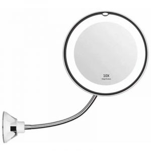 Sollbry - Miroir de Maquillage led, Miroir grossissant Flexible avec lumière led grossissement 10x, forte ventouse, éclairage miroir de vanité,